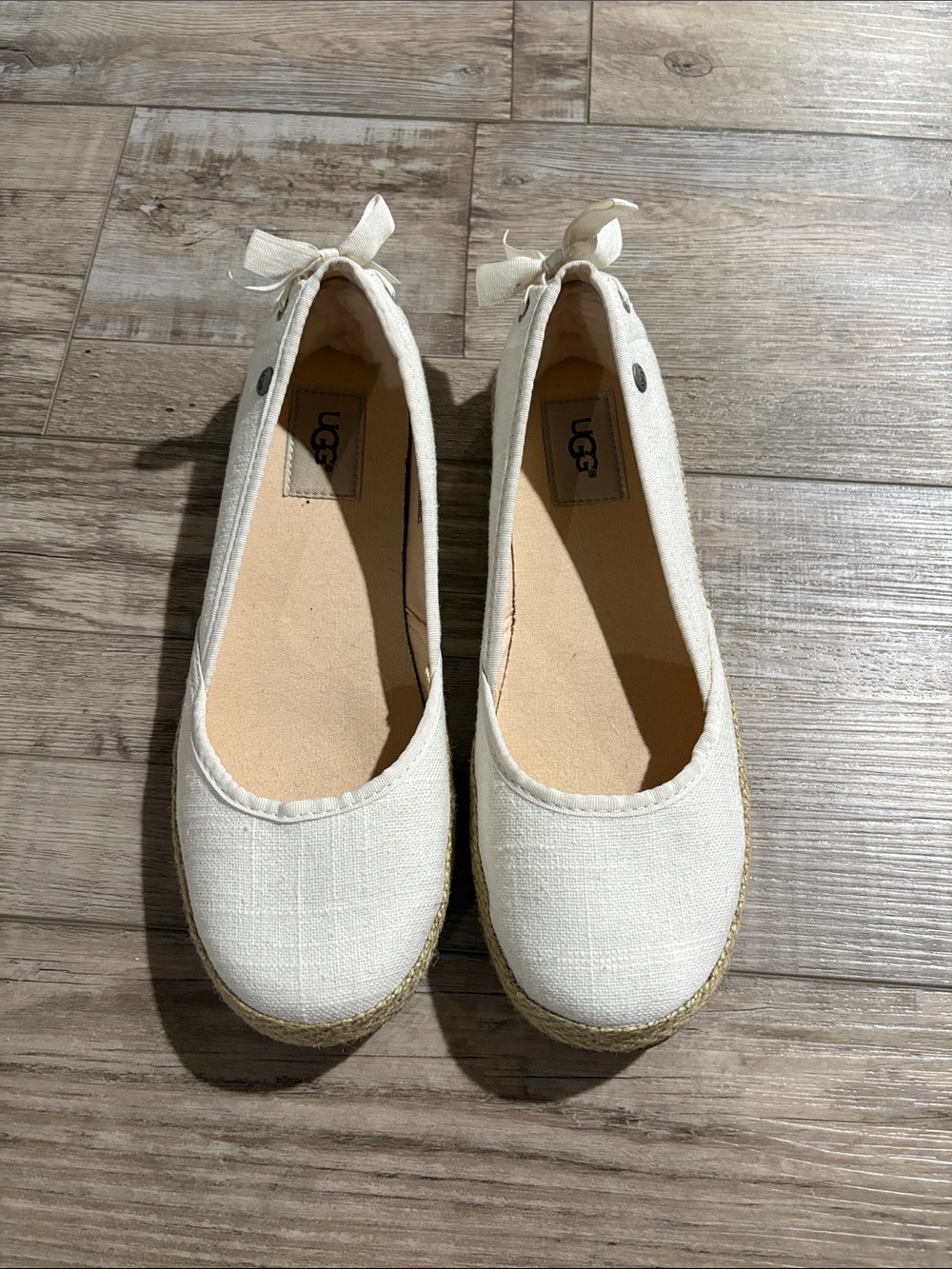 UGG Women's Cream Canvas Espadrille Flats with Bow Accent